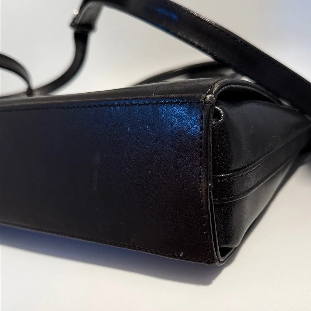 Elegant Black Leather Briefcase Messenger Laptop Executive bag shoulder strap